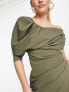 Фото #4 товара ASOS DESIGN Tall draped bodice cut out midi dress in khaki