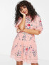 Фото #3 товара ASOS DESIGN Petite high neck dobby embroidered mini dress with lace trims in pink