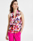 Фото #1 товара Women's Floral-Print Sleeveless Tie-Neck Top, Created for Macy's