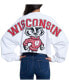 Women's White Wisconsin Badgers Raw Hem Cropped Long Sleeve T-shirt