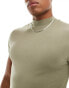 ASOS DESIGN essential muscle fit high neck t-shirt in khaki