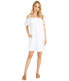 Tommy Bahama Womens Linen Dye Off-The-Shoulder Dress Cover-Up White LG (US 14)