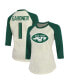 ფოტო #2 პროდუქტის Women's Threads Ahmad Sauce Gardner Cream, Green New York Jets Player Name and Number Raglan 3/4-Sleeve T-shirt