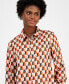 Women's Printed Satin Button-Front Blouse