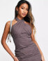 Фото #6 товара Public Desire halterneck drape mini dress in washed brown