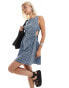 Monki sleeveless mini seersucker dress with ruched sides and cut out detail in dark blue and black gingham check