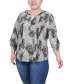 Plus Size 3/4 Roll Tab Sleeve Y-Neck Top