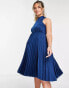 Closet London Maternity high neck pleated midi dress in navy