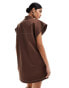 ASOS DESIGN twill boxy sleeveless shirt mini dress with contrast stitch in mocha