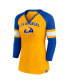 Women's Gold, Royal Los Angeles Rams Arch Raglan 3/4-Sleeve Notch Neck T-shirt