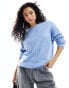 ASOS DESIGN slash neck jumper with cut out back in blue