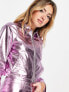 Фото #1 товара Miss Selfridge metallic biker jacket in pink