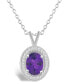 ფოტო #1 პროდუქტის Amethyst (1-1/5 ct. t.w.) and Diamond (1/8 ct. t.w.) Halo Pendant Necklace in Sterling Silver