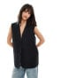 Фото #1 товара ASOS DESIGN sleeveless tailored blazer with linen in black