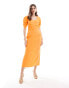 ASOS DESIGN scoop neck pleated waist midi dress in orange Оранжевый, 46 - фото #4