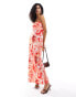 Фото #1 товара Pretty Lavish satin bandeau maxi dress in red abstract floral