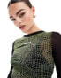 Karl Kani retro long sleeve top in black with green print and lace detail Черный, S - фото #4