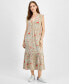 Women's Floral-Print V-Neck Tiered Midi Dress Mineral Red/ Khaki, M - фото #1