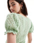 Фото #3 товара ASOS DESIGN lace up stitched top with puff sleeves in green