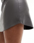 Фото #2 товара ASOS DESIGN faux leather curved hem mini skirt in grey