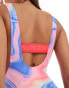 Superdry Printed scoop back swimsuit in multi marble