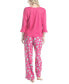 ფოტო #2 პროდუქტის Women's 3/4 Sleeve Top & Boot-Cut Pajama Pants Set