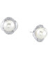 Cultured Freshwater Pearl (8mm) & Diamonds (1/8 ct. t.w.) Stud Earrings in 10k White Gold