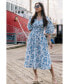 ფოტო #2 პროდუქტის Leandra Blue Smocked V-Neck Midi Dress