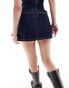 Pull&Bear buckle belt detail micro mini skirt co-ord in indigo blue BLAU, XS - EU 34 - фото #2