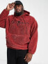 ASOS Dark Future oversized hoodie in teddy borg with gothic logo spine in embroidery in dark red