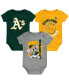 Фото #1 товара Комплект костюмов для малышей OuterStuff Oakland Athletics 3-Pack в зеленом, золотистом и сером цветах