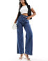 Vero Moda wide leg jeans with rose print in dark blue denim