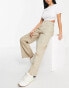 ASOS DESIGN Petite – Dad-Hose in Taupe mit weitem Bein