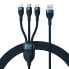 Фото #1 товара 3w1 Kabel przewód do szybkiego ładowania USB-A do USB-C microUSB Lightning 66W 480Mb/s 1.2m niebieski