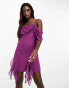 NaaNaa ruffle mini dress with asymmetirc shoulder in plum