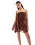 ASOS DESIGN mesh bandeau mini dress in brown animal print L - фото #6