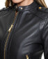 Women's Quilted-Shoulder Leather Moto Coat Черный, XL - фото #3