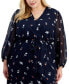 Plus Size Border-Print Balloon-Sleeve Maxi Dress