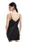 Miss Selfridge satin v neck mini slip dress in black Черный, 34 - фото #3