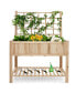 Raised Garden Bed Elevated Wooden Planter Box with Trellis & Open Storage Shelf