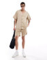 ADPT – Oversize-Baseballshirt in Beige mit Knitterstruktur, Kombiteil