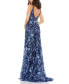 Women's Floral Embellished Sleeveless Plunge Neck Gown