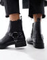 Фото #3 товара Pull&Bear – Flache Ankle-Boots in Schwarz mit eckiger Zehenpartie und Schnallendetail