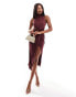 ASOS DESIGN high neck drape minimal cut out midi dress in plum