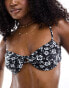 Pieces underwire bikini top co-ord in black tropical floral