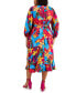 Plus Size Printed Long-Sleeve Satin Faux-Wrap Dress