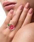 ფოტო #2 პროდუქტის EFFY® Pink & Green Enamel & Diamond Flower Ring (1/5 ct. t.w.) in 14k Rose Gold