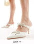 Фото #1 товара Glamorous Wide Fit Bridal pearl embellished bow heeled mules in ivory satin