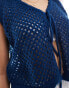 Фото #3 товара Pieces crochet tie front vest top in navy blue