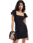 Stradivarius puff sleeve mini dress in black Черный, XL - фото #1